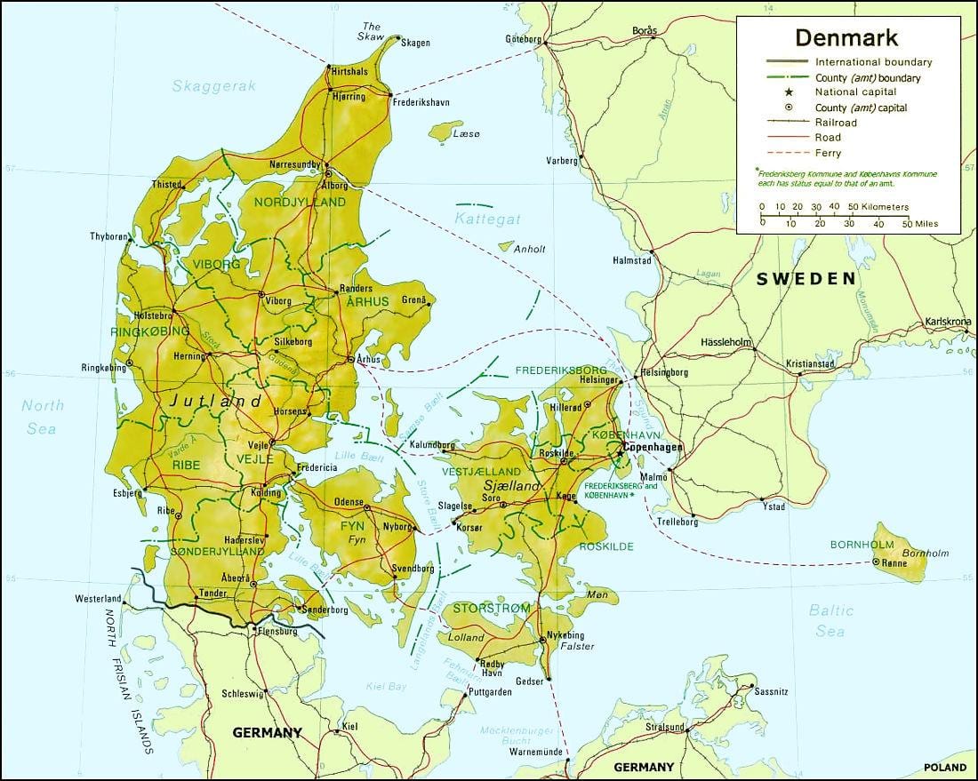 Kaart van denemarke geografie 