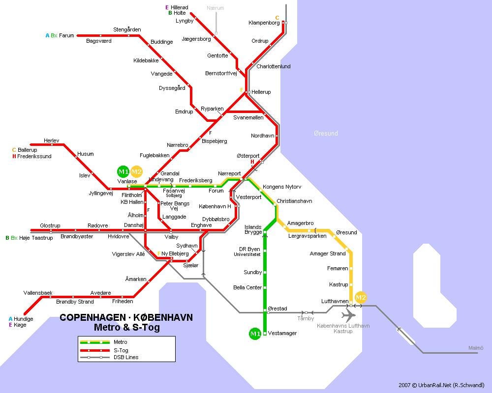 Kaart van denemarke metro 