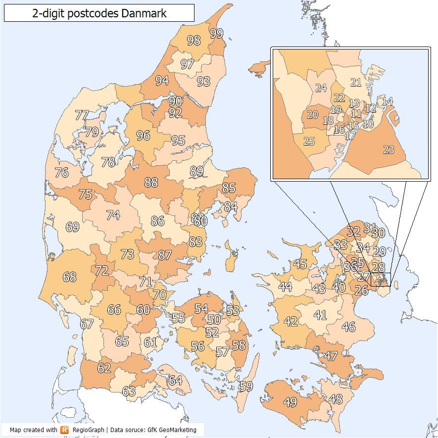 denemarke poskode kaart