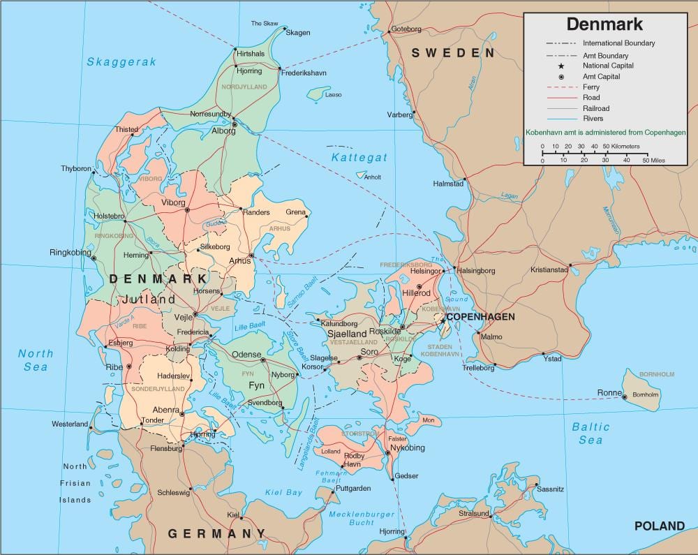 Kaart van denemarke rivier