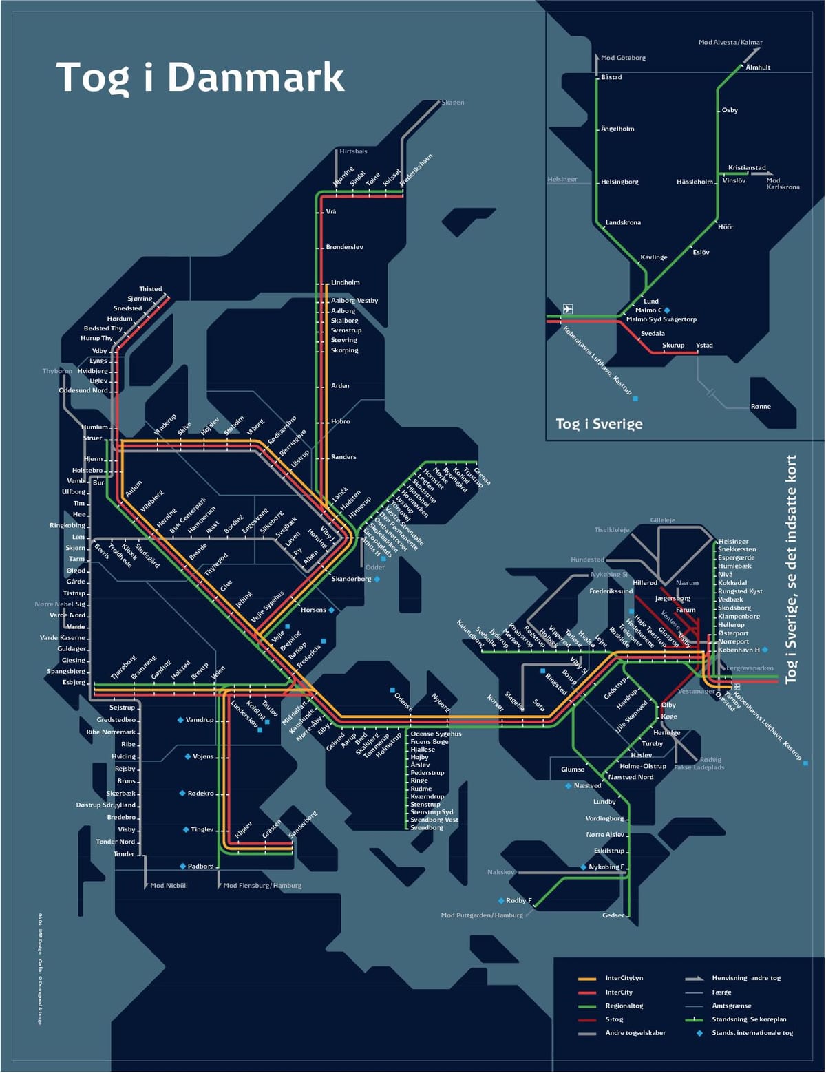 Kaart van die trein kopenhagen, denemarke